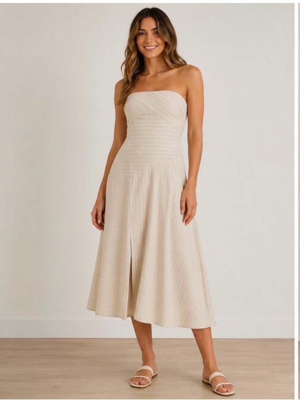 Altar'd State Strapless Cream Midi Dress